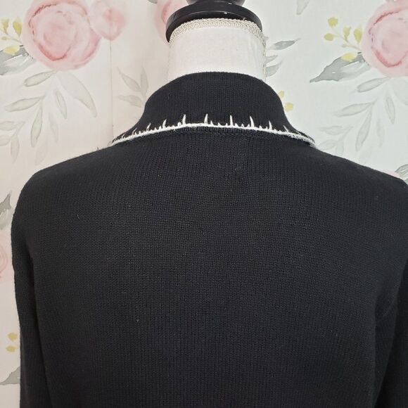 Vintage In Stitches Black Knit Holiday Christmas Cardigan Sweater womens L large - Picture 7 of 9